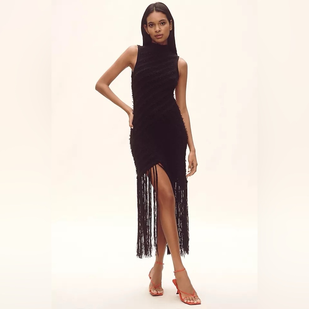 NWT By Anthropologie Sleeveless Mock-Neck
Fringe Sweater Midi Dress S